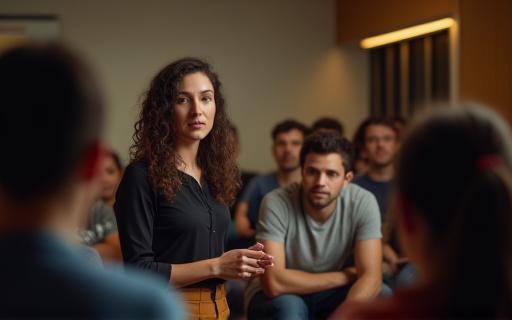 Instrutor liderando uma discussão em sala de aula