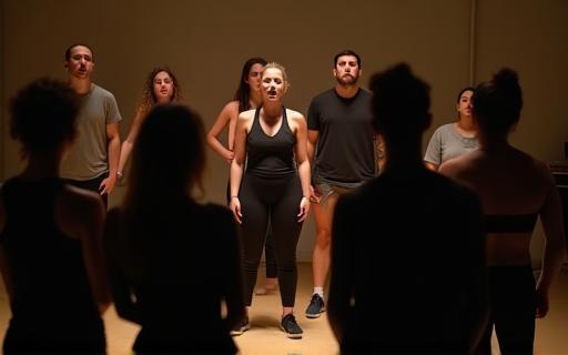 Sessão de treinamento de voz e movimento
